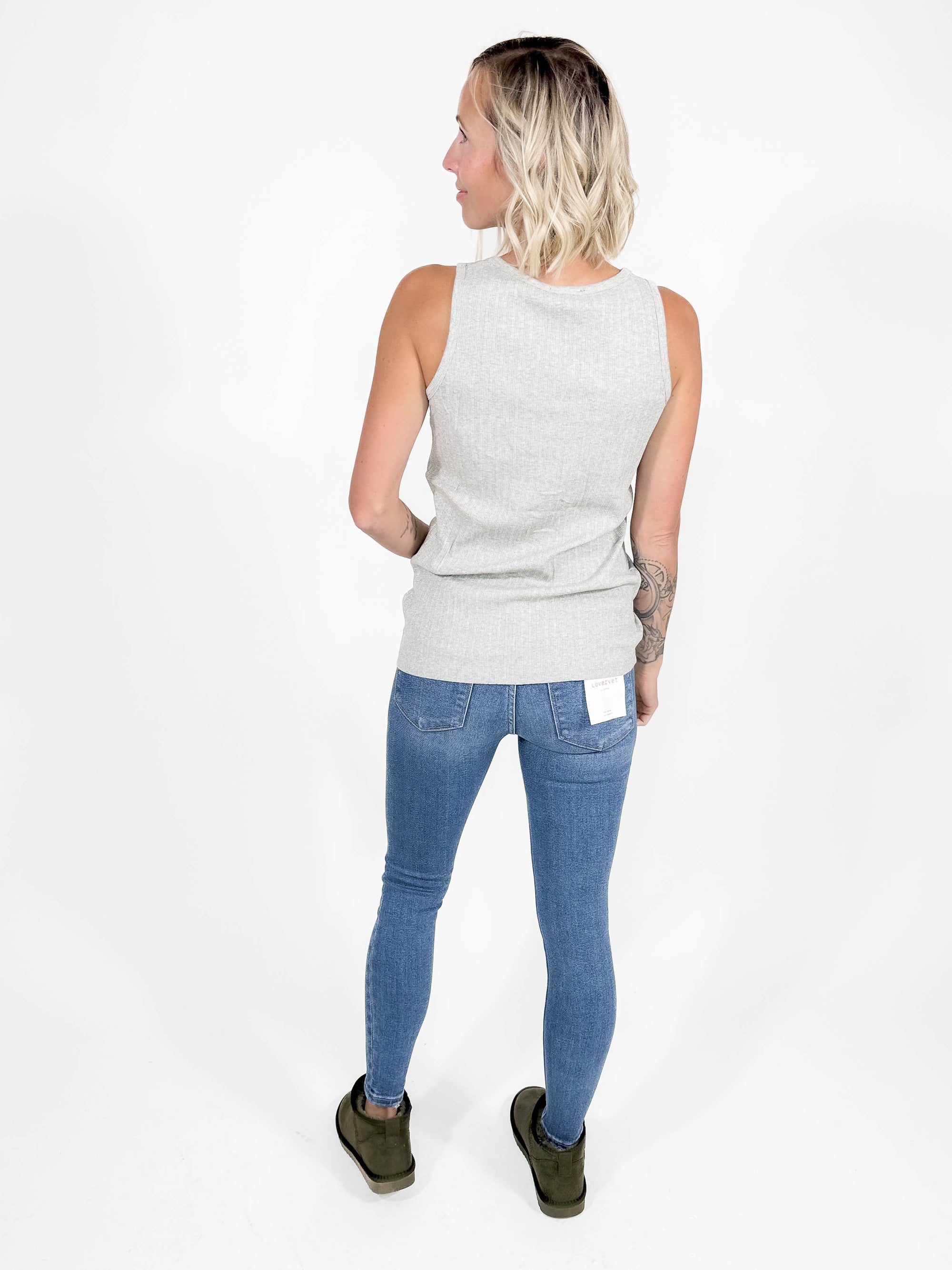 Gotta Have Ribbed Henley Tank- HTHR GREY