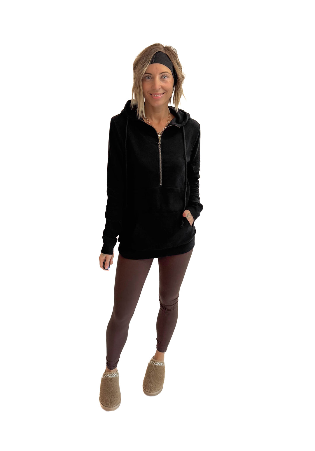 MICHELLE MAE Pixie 1/2 Zip Hoodie- BLACK