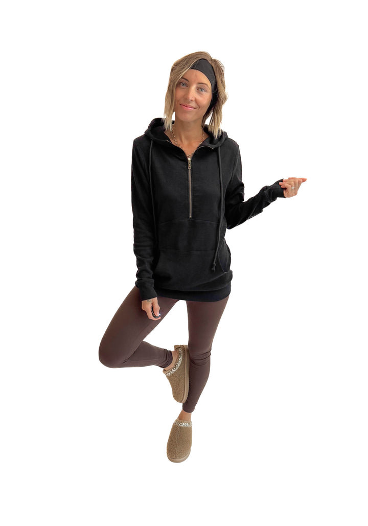 MICHELLE MAE Pixie 1/2 Zip Hoodie- BLACK