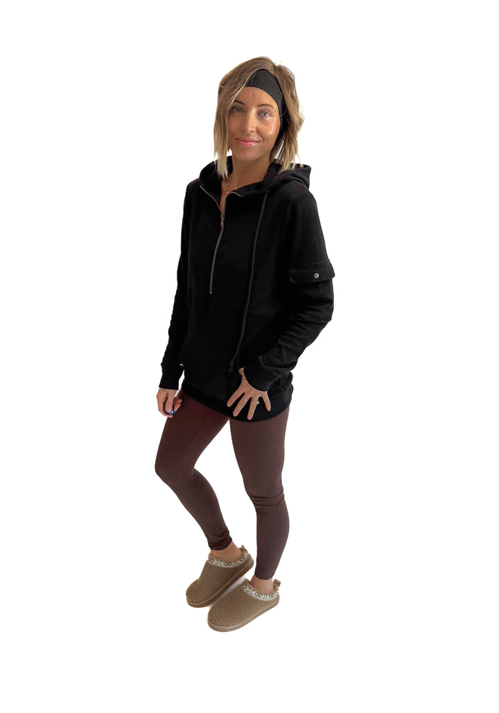 MICHELLE MAE Pixie 1/2 Zip Hoodie- BLACK