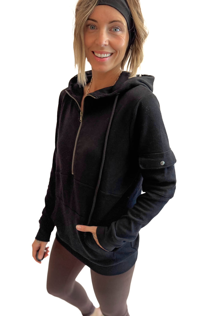 MICHELLE MAE Pixie 1/2 Zip Hoodie- BLACK