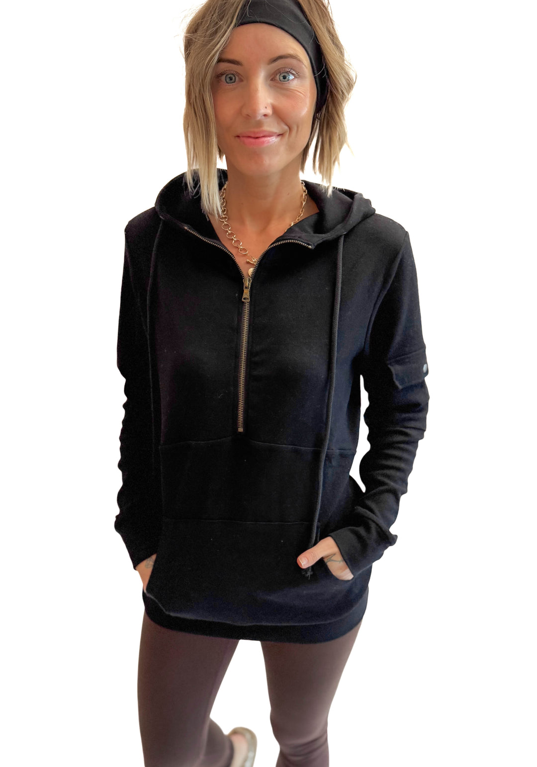 MICHELLE MAE Pixie 1/2 Zip Hoodie- BLACK