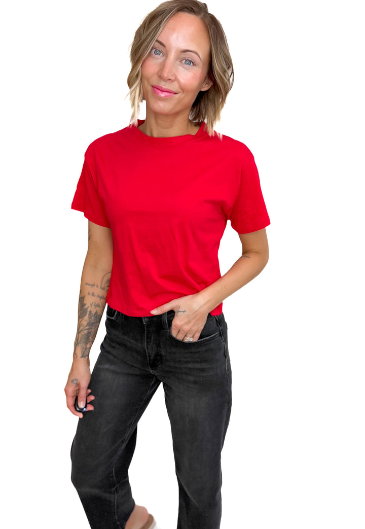 Nova Crew Neck Cropped T-Shirt- RUBY