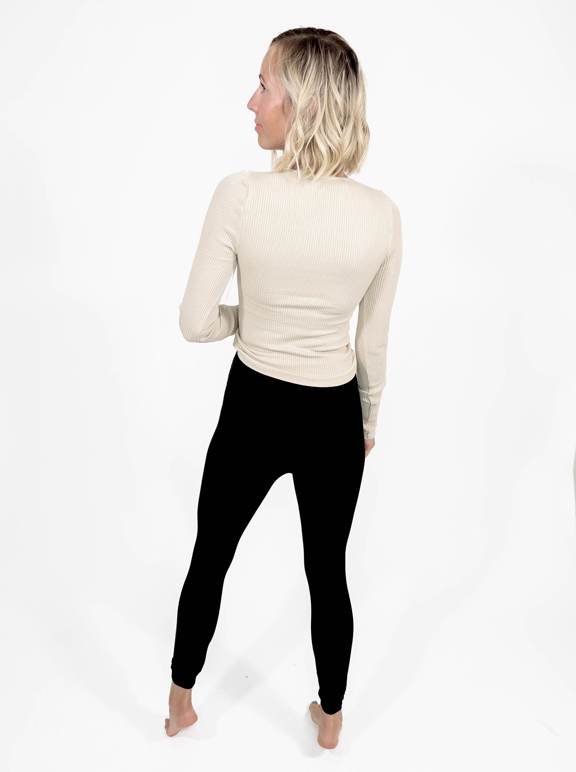 MONO B Calista Seamless Ribbed Long Sleeve- OAT MILK