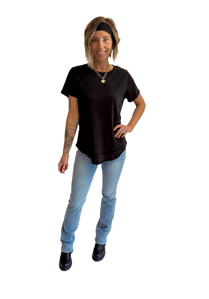 MONO B Arlene Soft Curve Pima Cotton Tee- BLACK