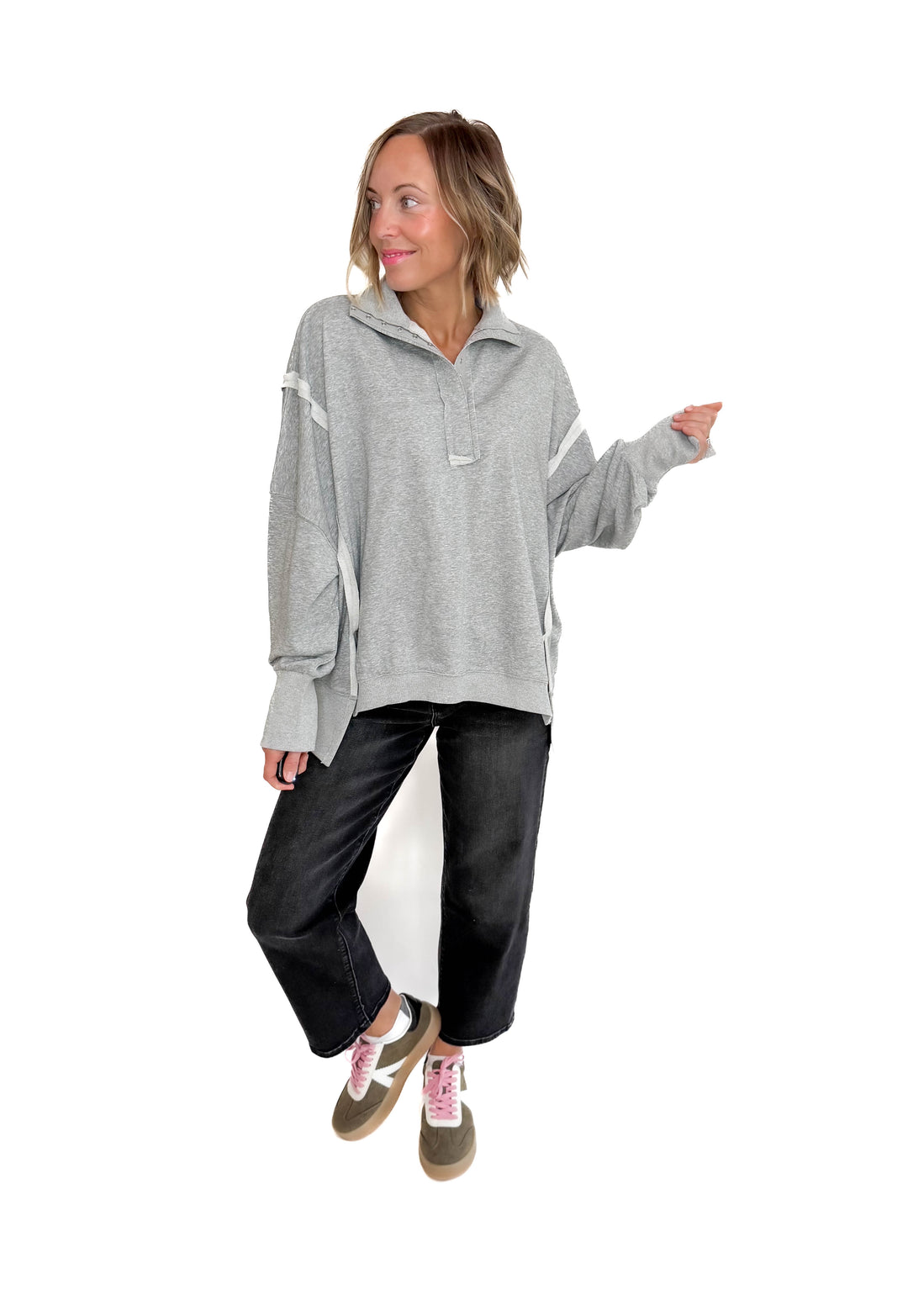 Nolan Snap Henley Pullover- HEATHER GREY