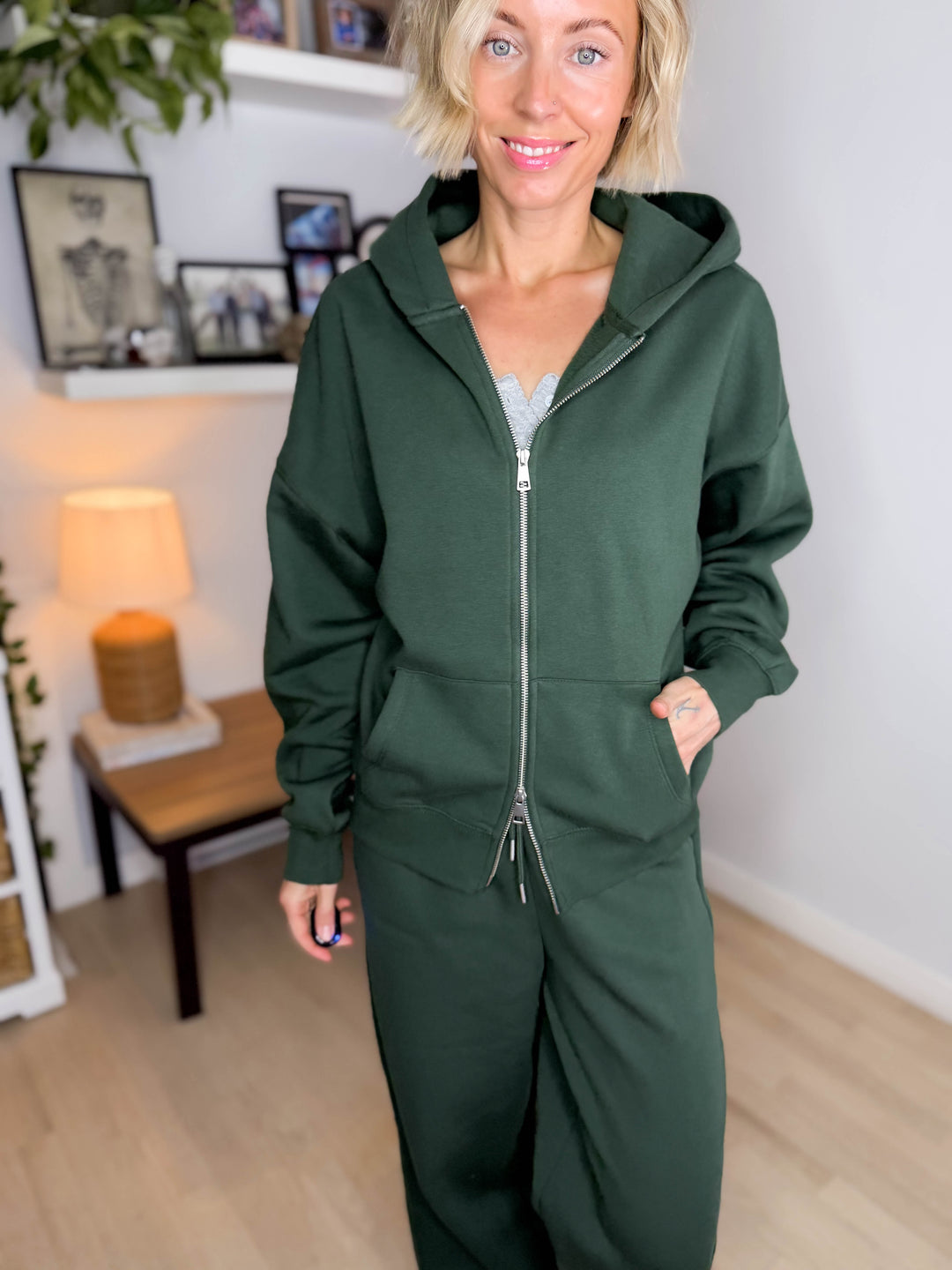 MONO B Slow Morning Fleece Zip Up Hoodie- SYCAMORE