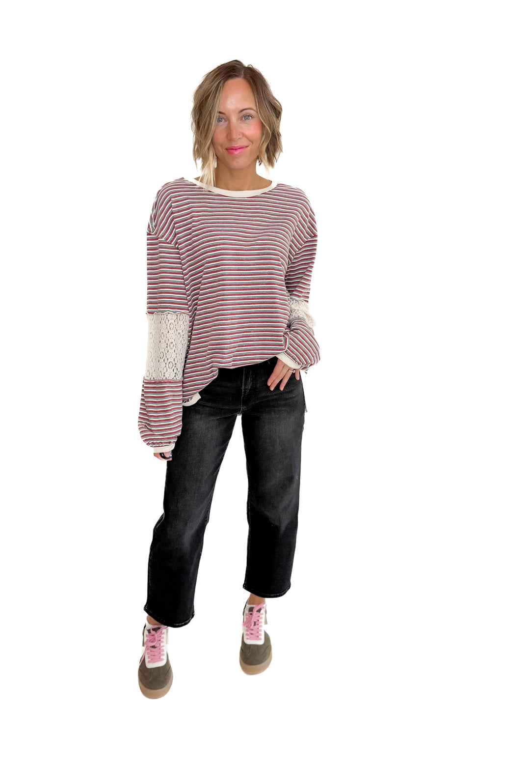 Alice Striped Tunic Pullover- RED TEAL