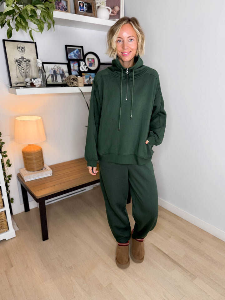 MONO B Lakeside Fleece Half Zip Pullover- SYCAMORE