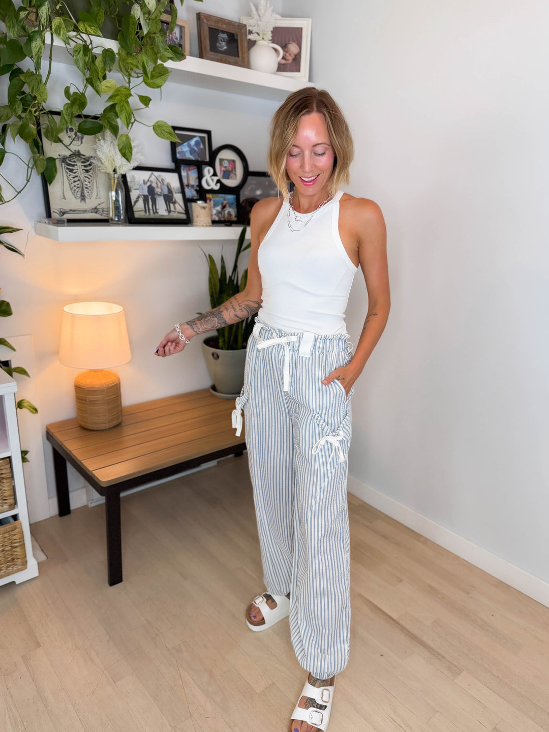 Rosaline Gauze Harem Pant- WHITE/DENIM