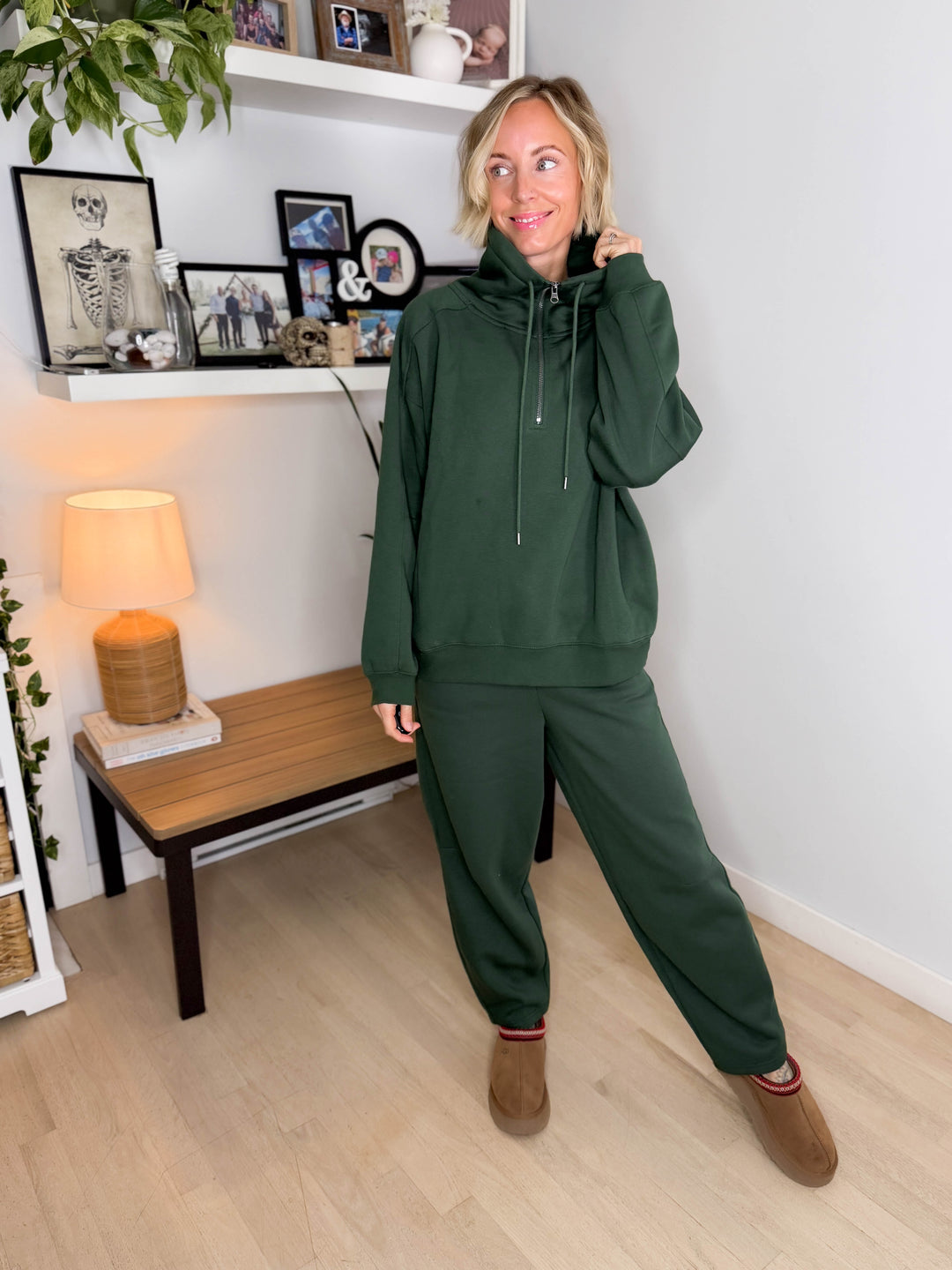 MONO B Lakeside Fleece Half Zip Pullover- SYCAMORE