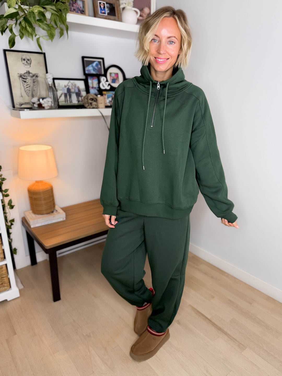 MONO B Lakeside Fleece Half Zip Pullover- SYCAMORE