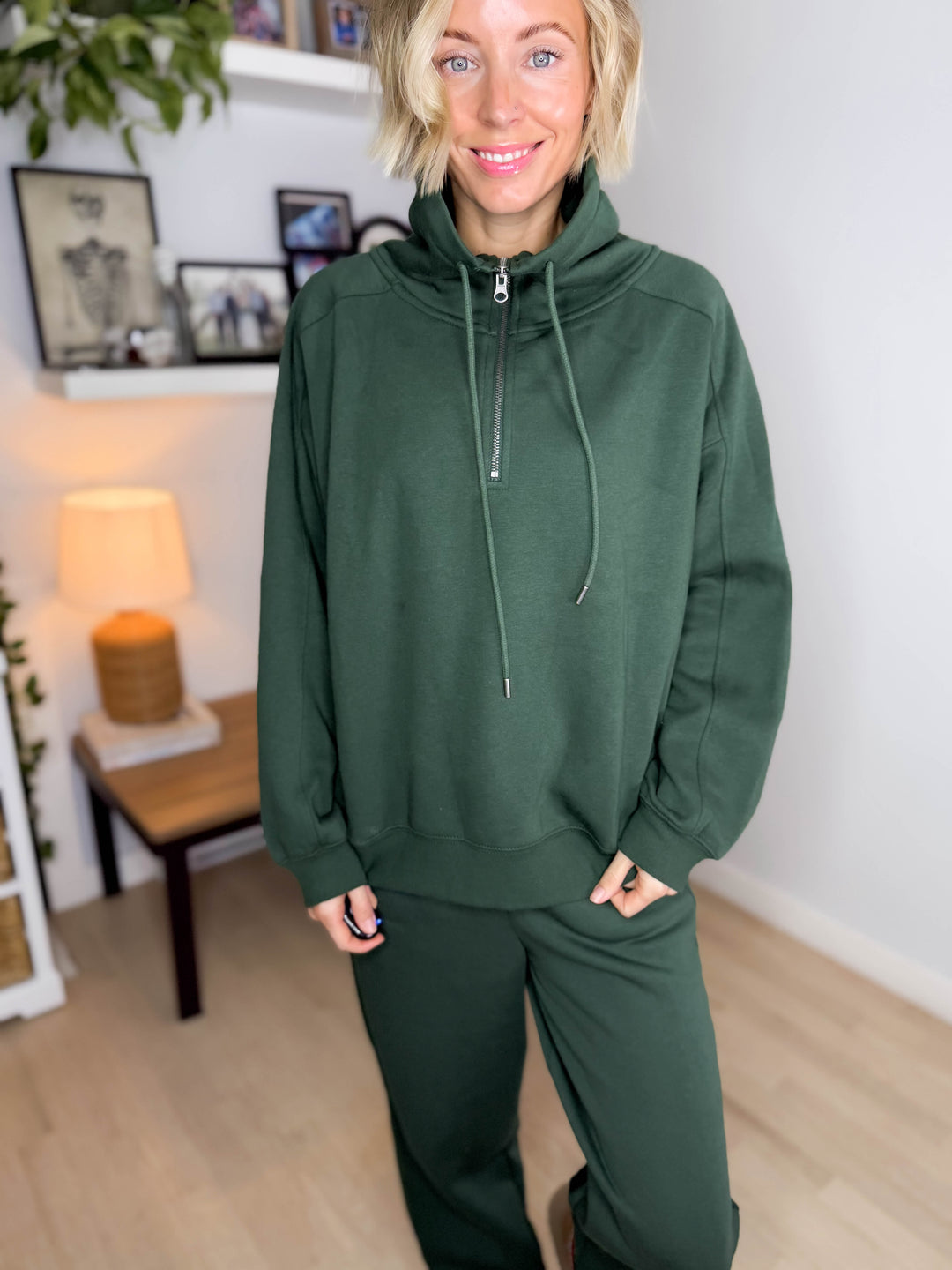 MONO B Lakeside Fleece Half Zip Pullover- SYCAMORE