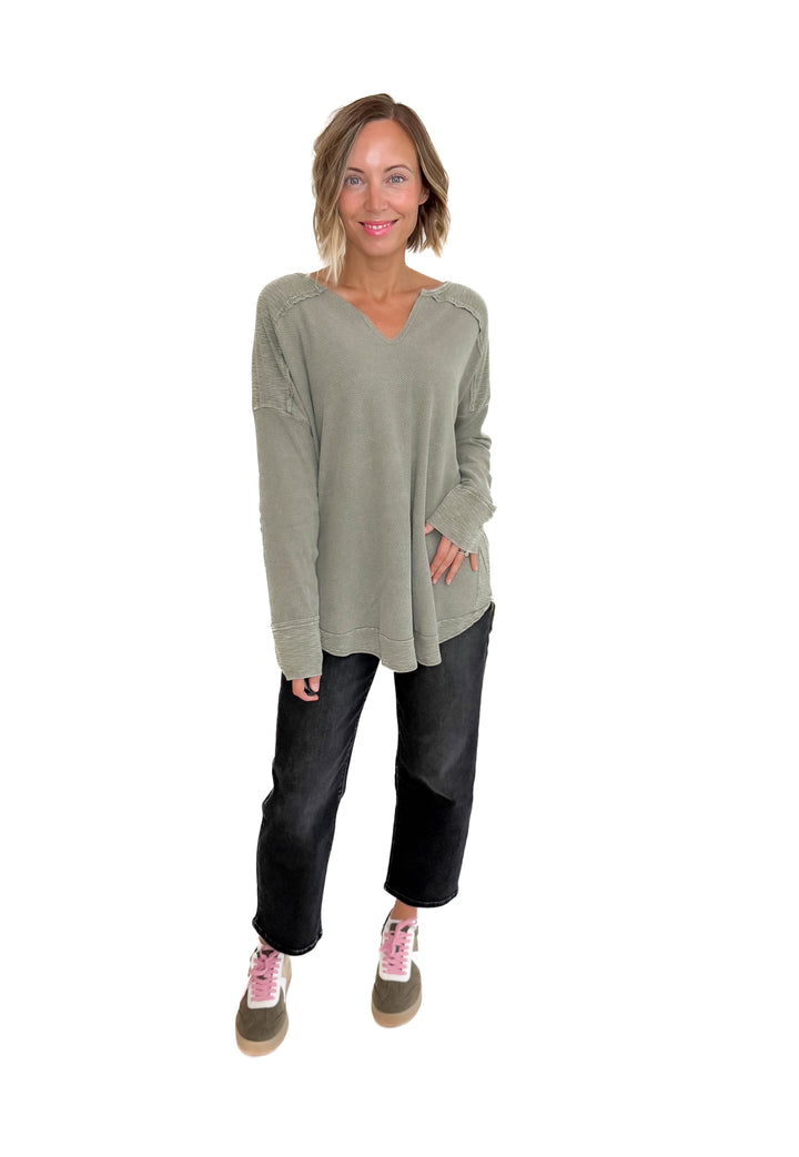 Shawna Waffle Long Sleeve Tunic- STONE -FINAL SALE *L*