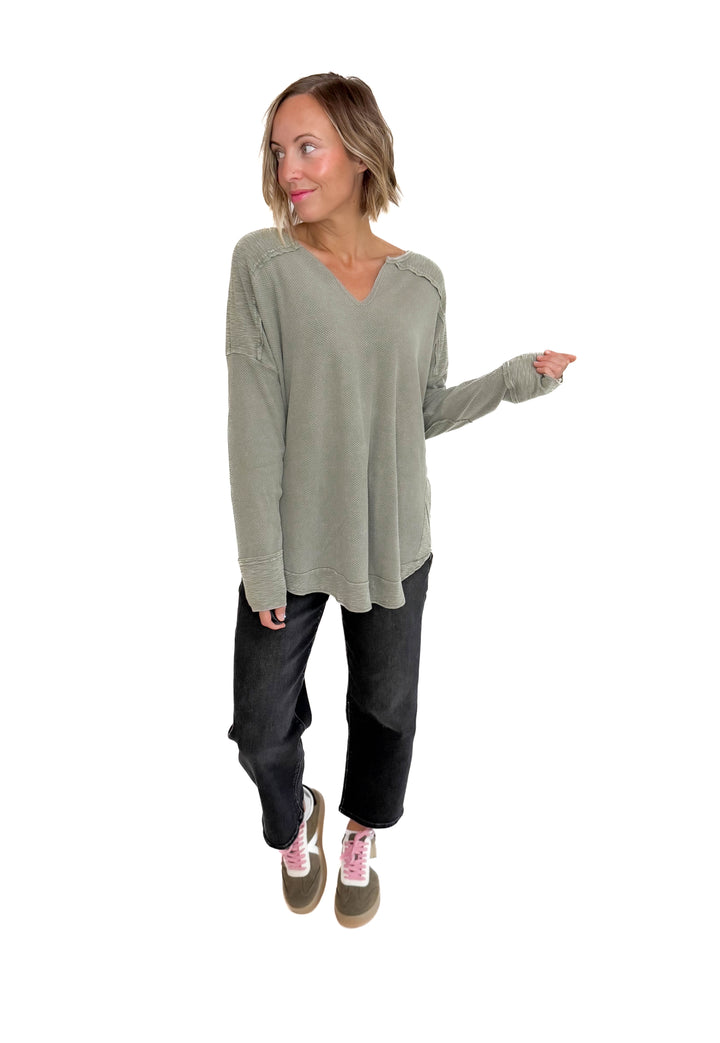 Shawna Waffle Long Sleeve Tunic- STONE -FINAL SALE *L*