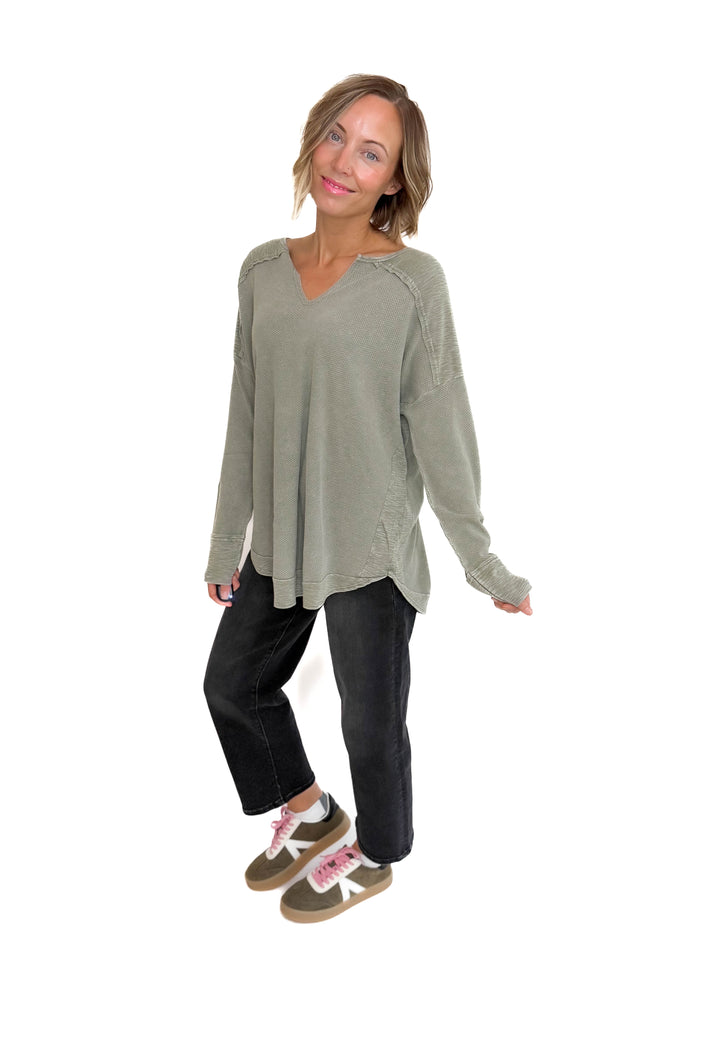 Shawna Waffle Long Sleeve Tunic- STONE -FINAL SALE *L*
