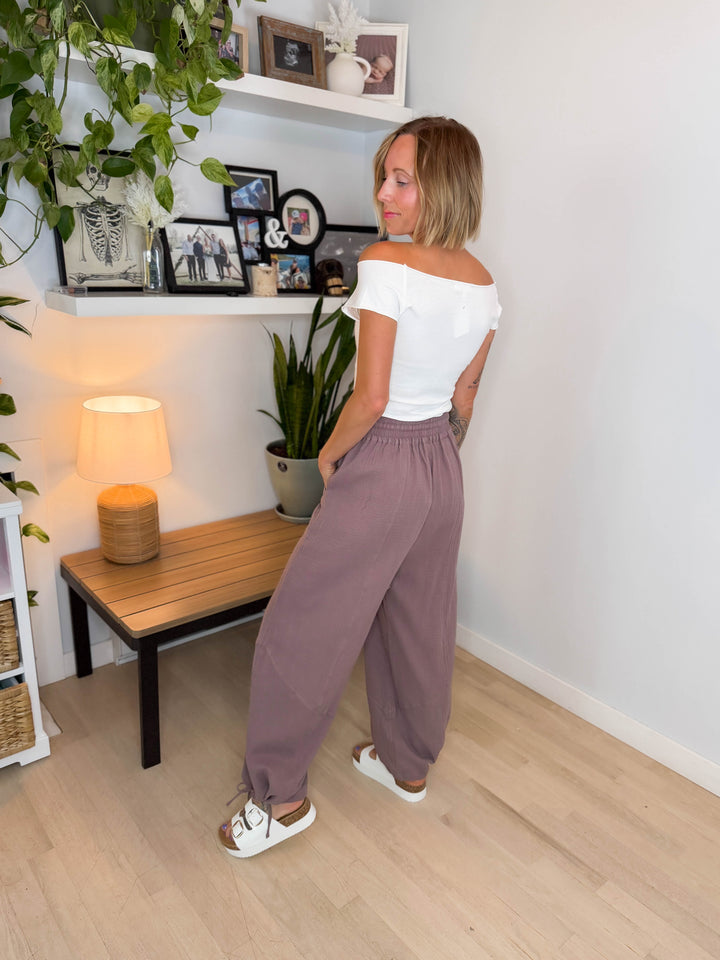 Goldie Cotton Gauze Harem Jogger- MUSHROOM