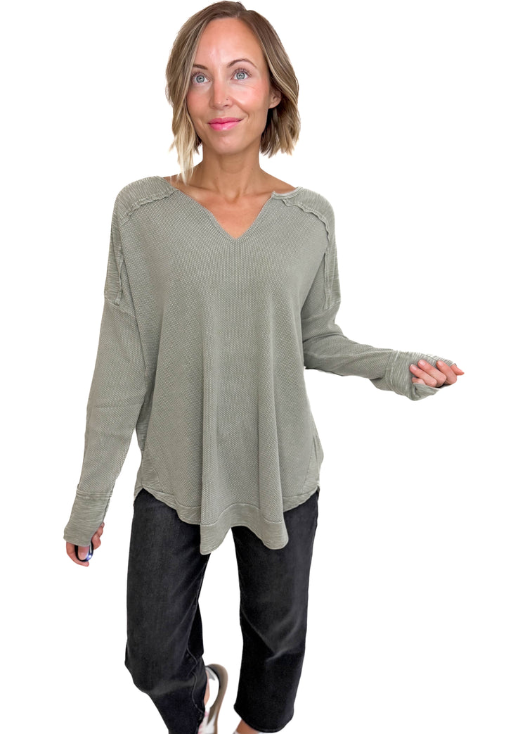 Shawna Waffle Long Sleeve Tunic- STONE -FINAL SALE *L*