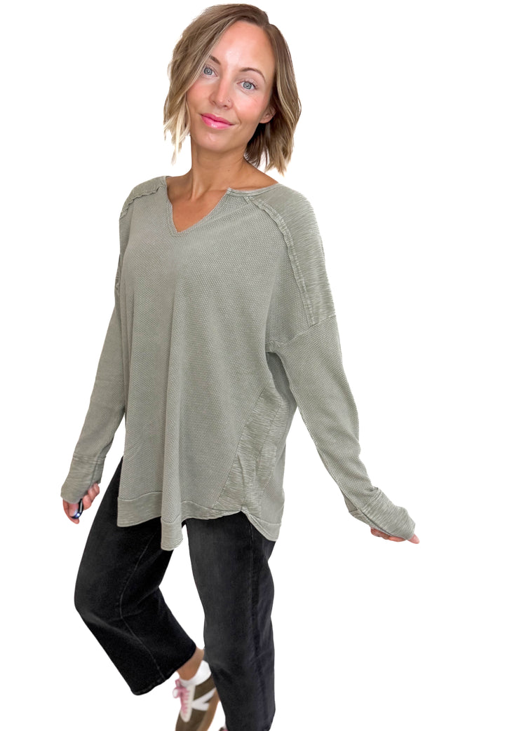 Shawna Waffle Long Sleeve Tunic- STONE -FINAL SALE *L*