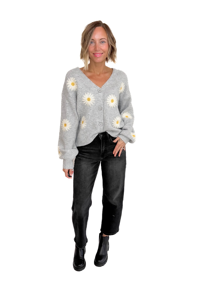 Justine Daisy Button Down Cardigan- GREY