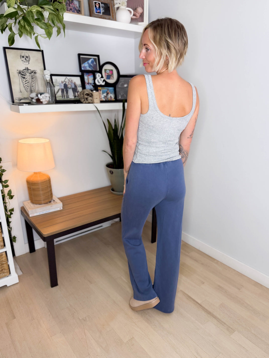 MONO B Sophia Salt Wash Cotton Straight Leg Pants- OCEAN