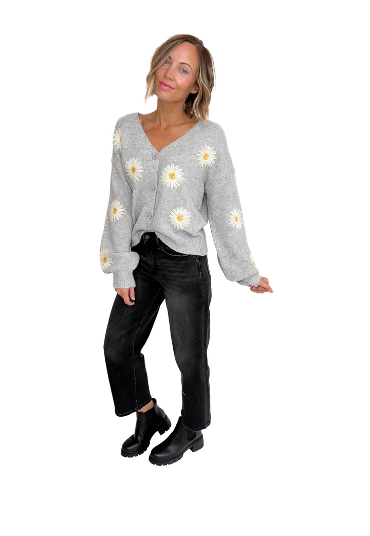 Justine Daisy Button Down Cardigan- GREY