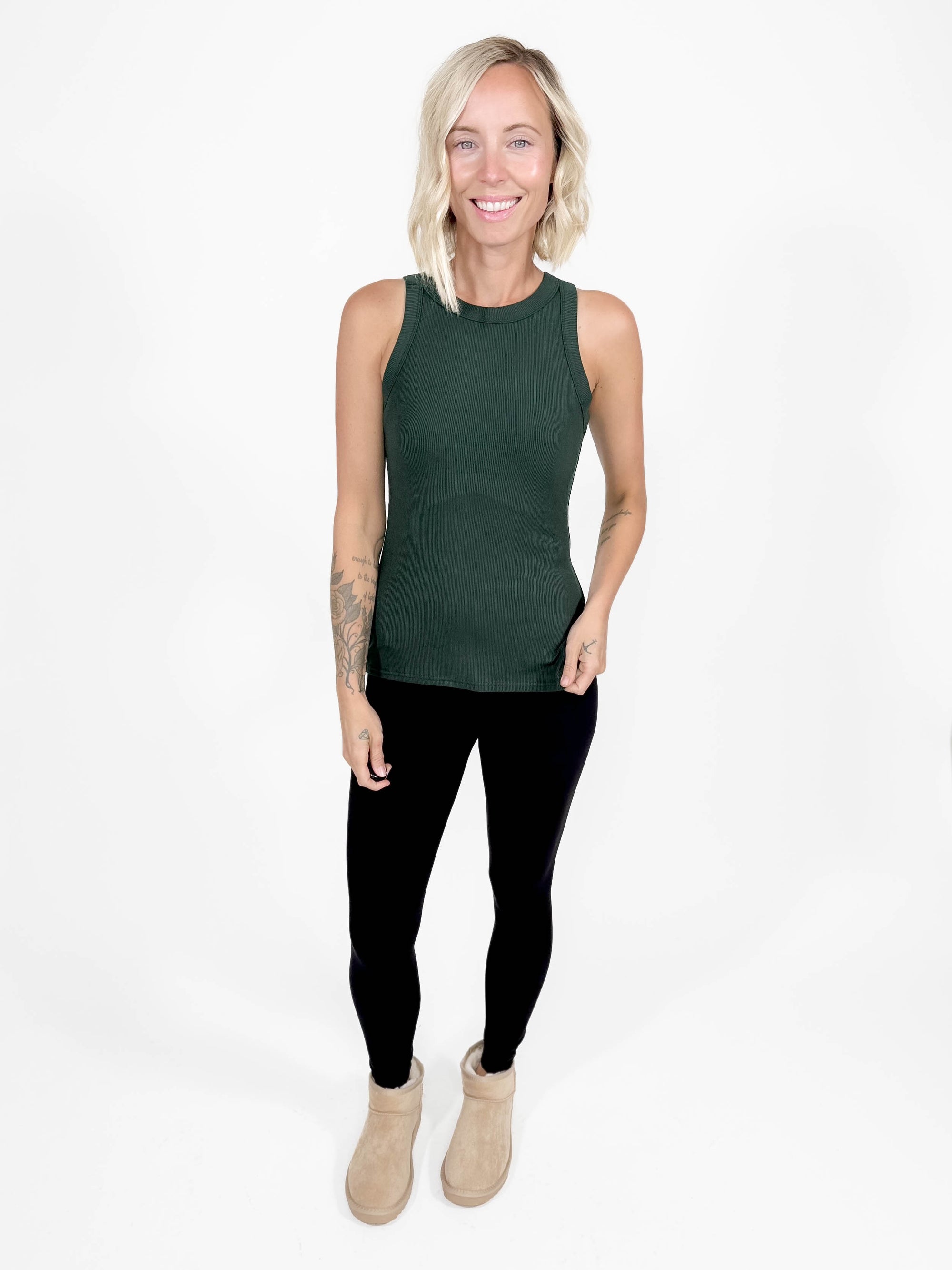 Gotta Have Ribbed Scoop Neck Tank- HUNTER GREEN