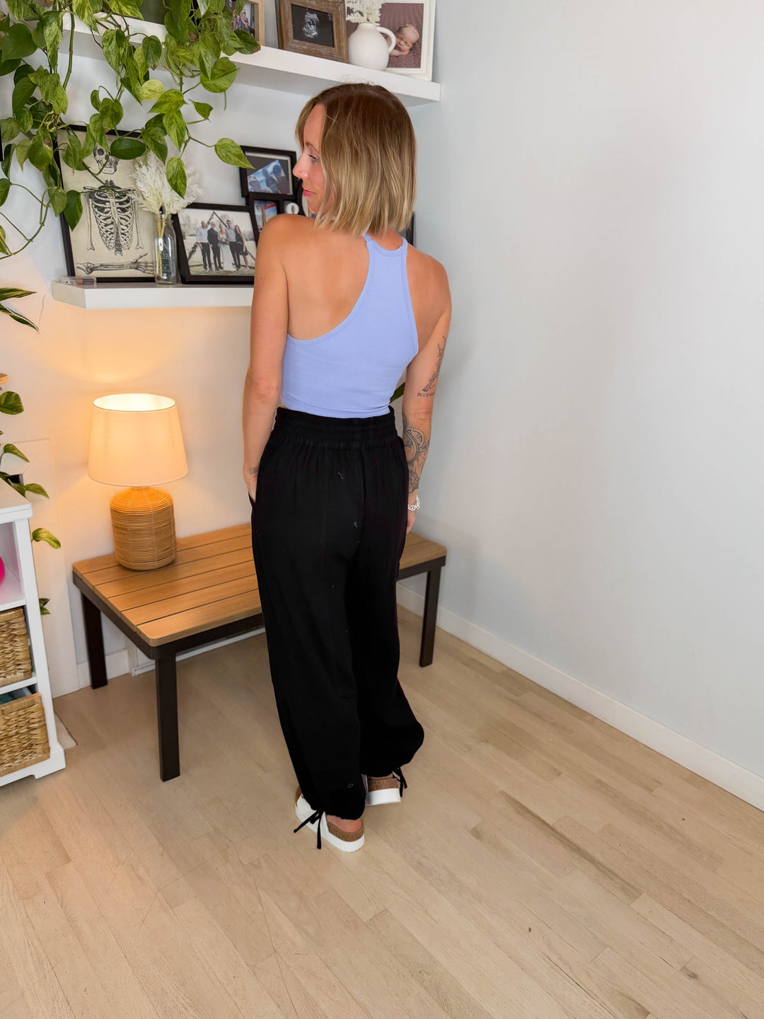 Goldie Cotton Gauze Harem Jogger- BLACK