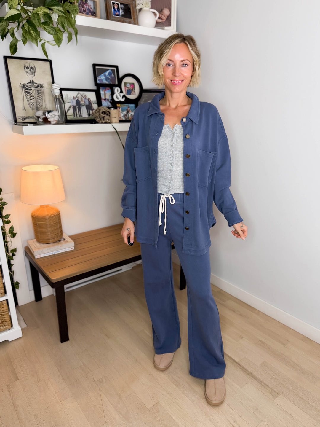 MONO B Sophia Salt Wash Cotton Shacket- OCEAN