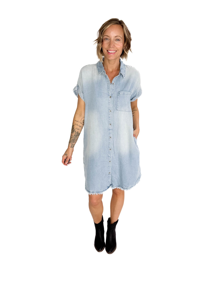 Alicia Button Up Tencel Dress- LIGHT DENIM-FINAL SALE