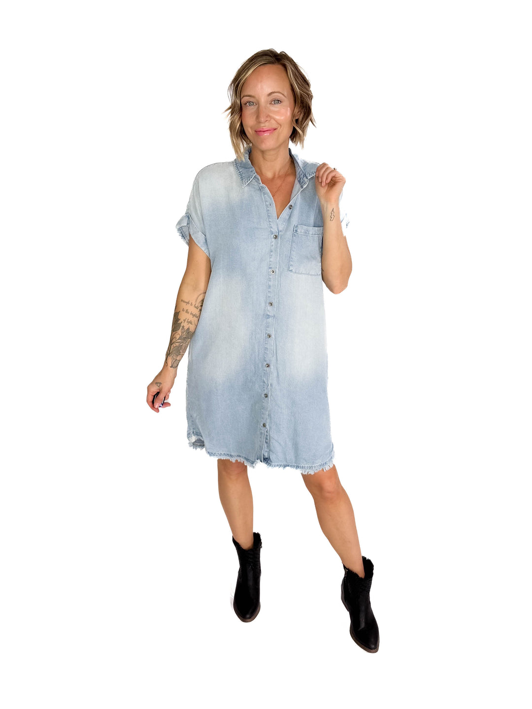Alicia Button Up Tencel Dress- LIGHT DENIM-FINAL SALE