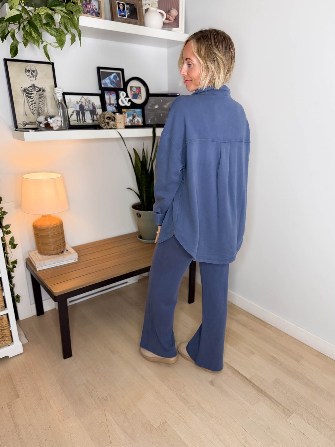 MONO B Sophia Salt Wash Cotton Shacket- OCEAN