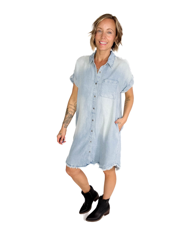 Alicia Button Up Tencel Dress- LIGHT DENIM-FINAL SALE
