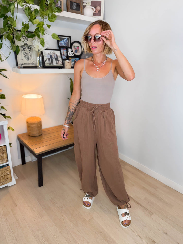 Goldie Cotton Gauze Harem Jogger- LATTE