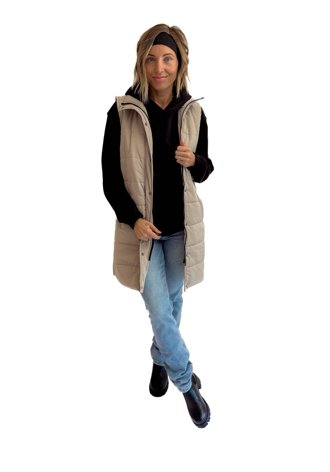 MICHELLE MAE Harlow Cling-Free Longline Vest- LATTE