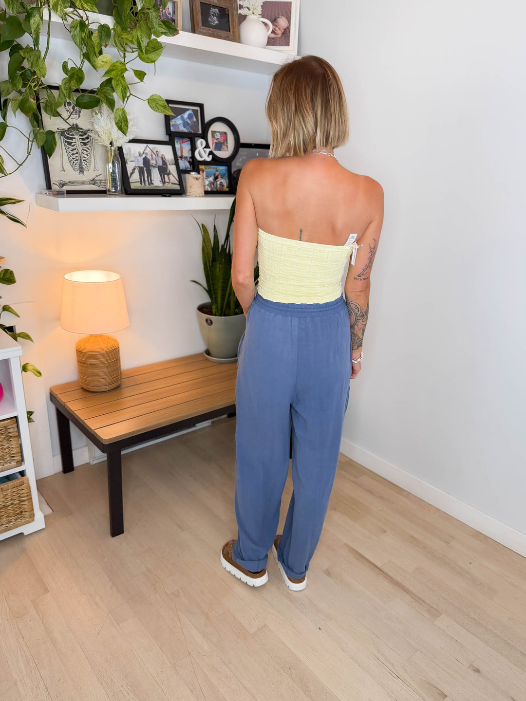 Shania Linen Blend Barrel Pant- DENIM BLUE