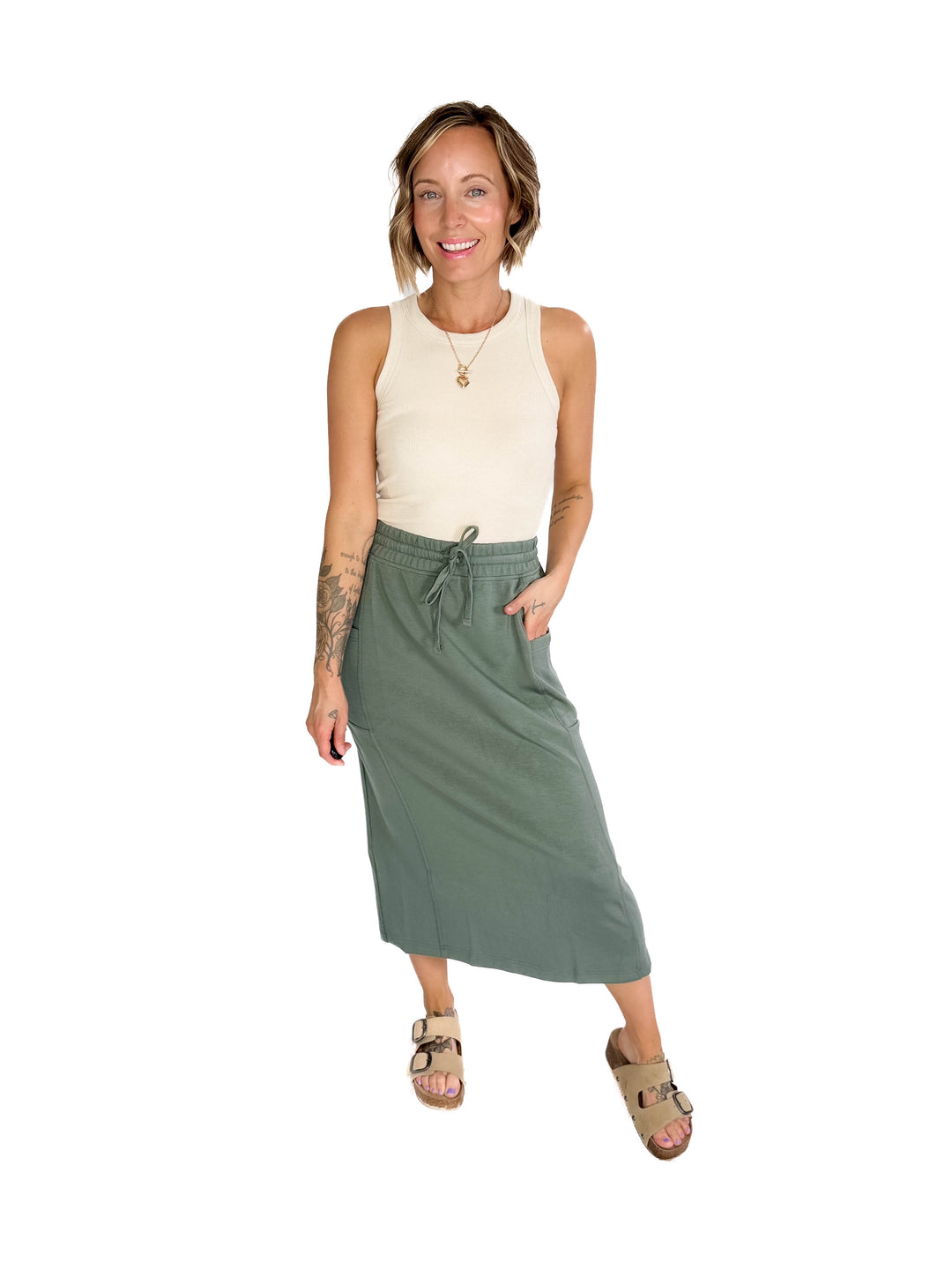 Beth Ribbed Tank Top- OATMILK-FINAL SALE