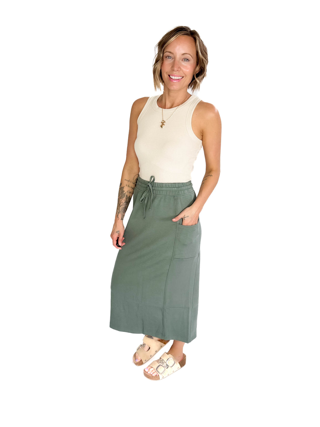 Beth Ribbed Tank Top- OATMILK-FINAL SALE