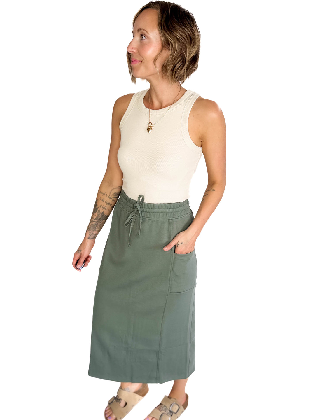 Beth Ribbed Tank Top- OATMILK-FINAL SALE