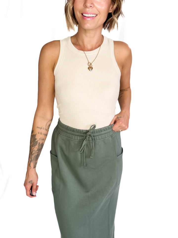 Beth Ribbed Tank Top- OATMILK-FINAL SALE