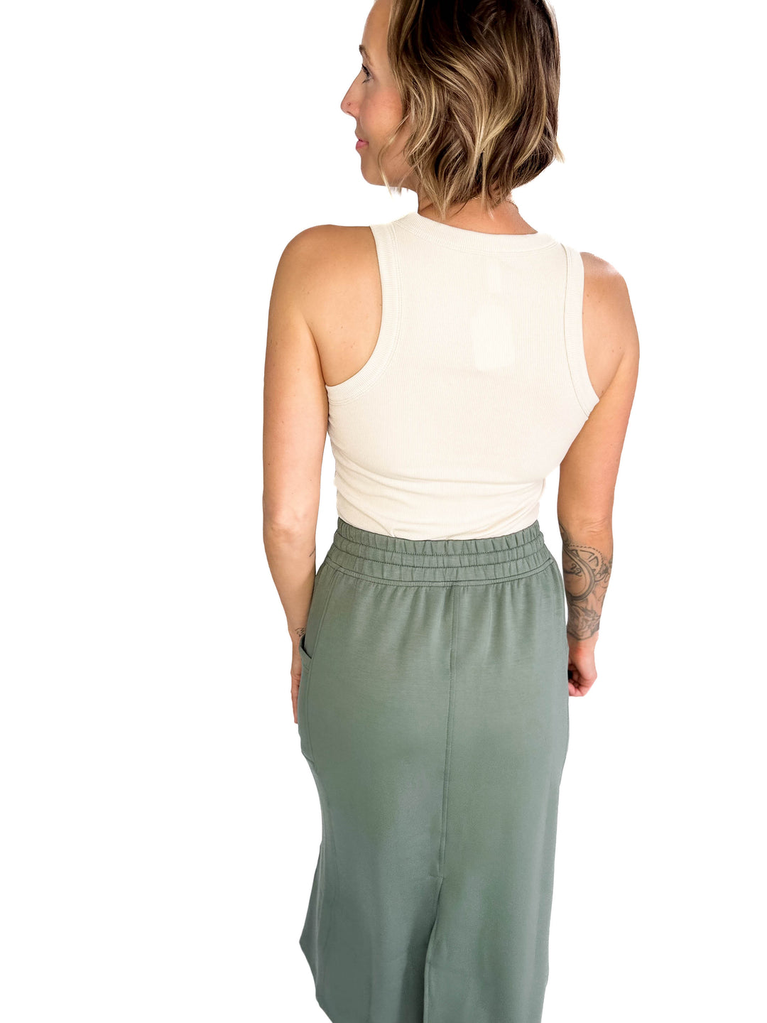 Beth Ribbed Tank Top- OATMILK-FINAL SALE