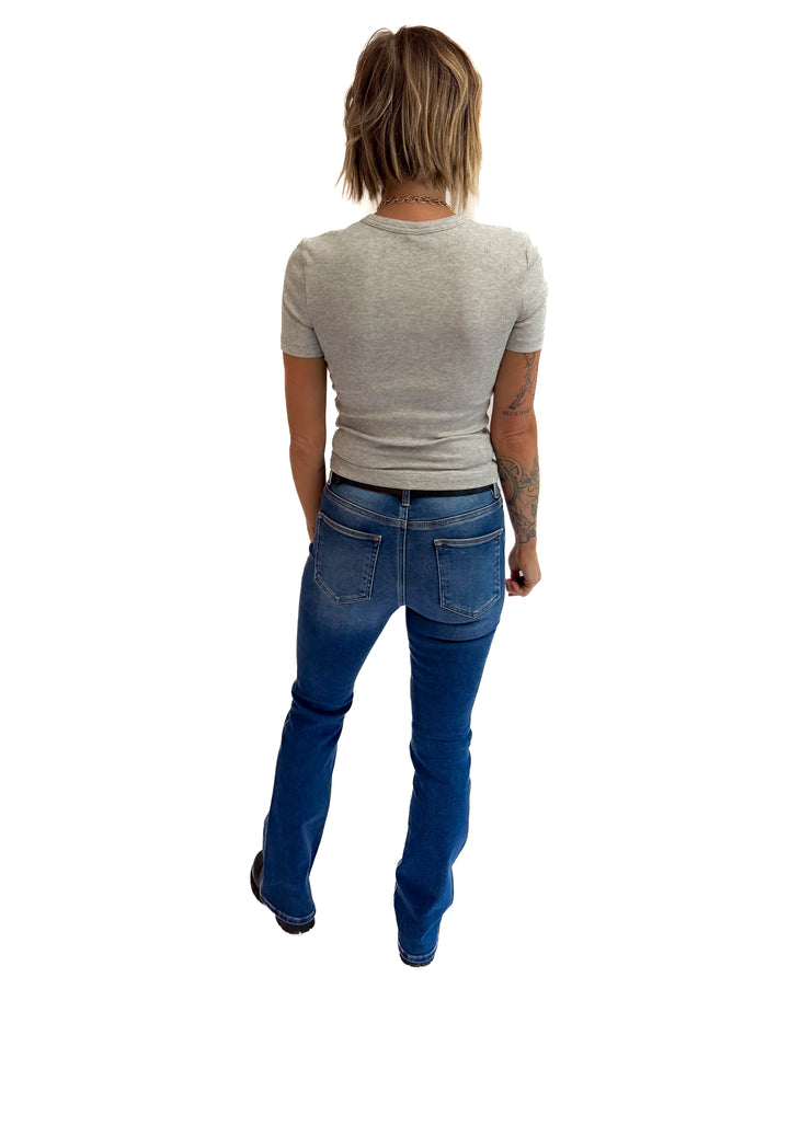 Only Val Cotton Ribbed Tee- LIGHT GREY MELANGE