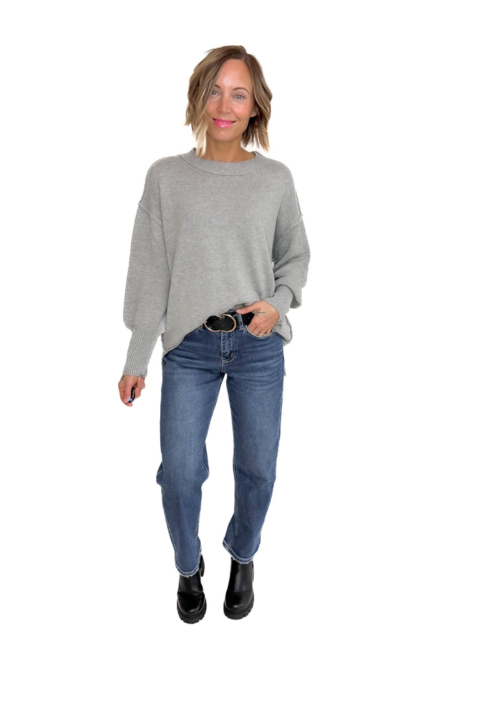Katie Classic Crewneck Knit Sweater-- HEATHER GREY