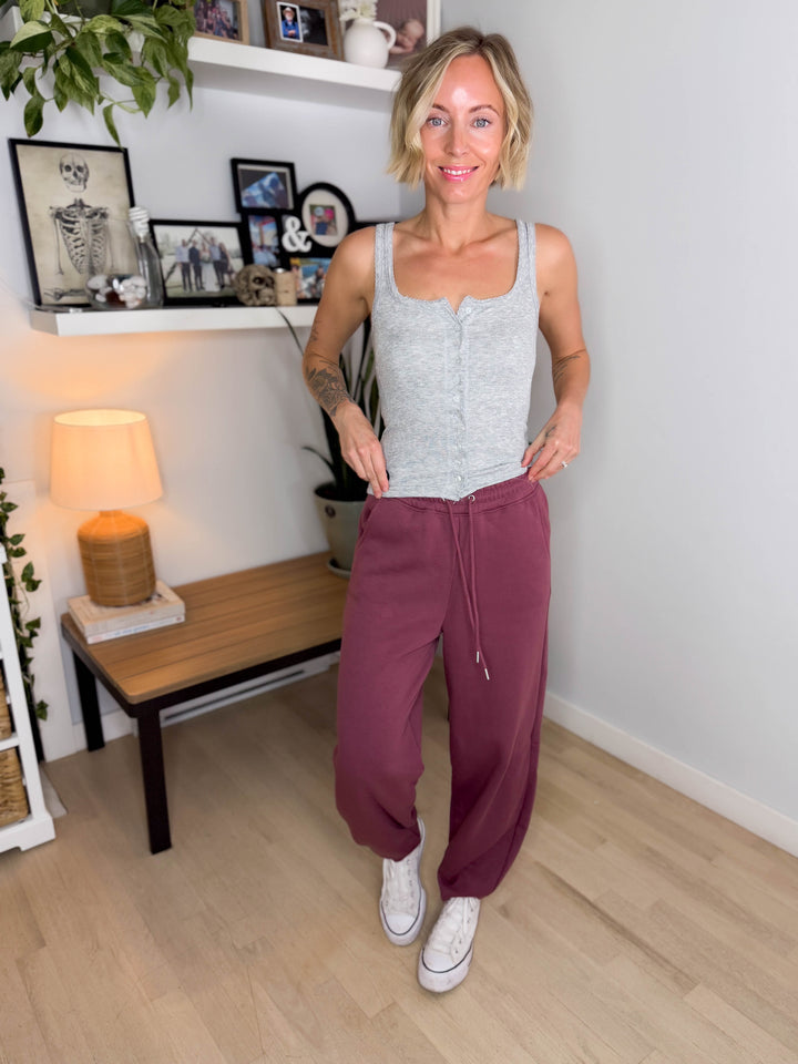 MONO B Homestead Fleece Barrel Sweatpants- ROSEWOOD
