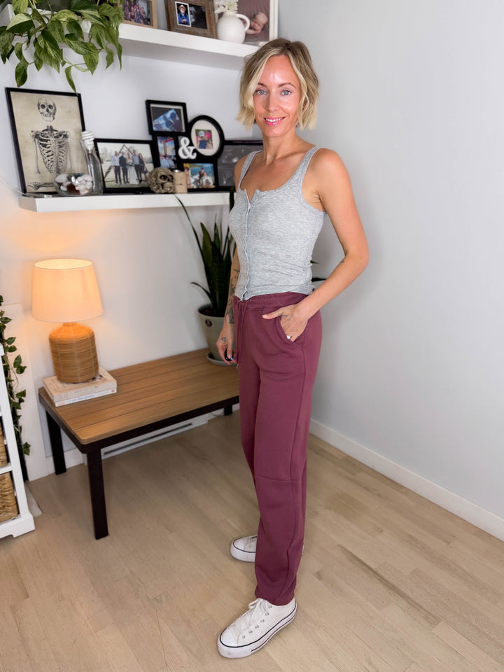 MONO B Homestead Fleece Barrel Sweatpants- ROSEWOOD