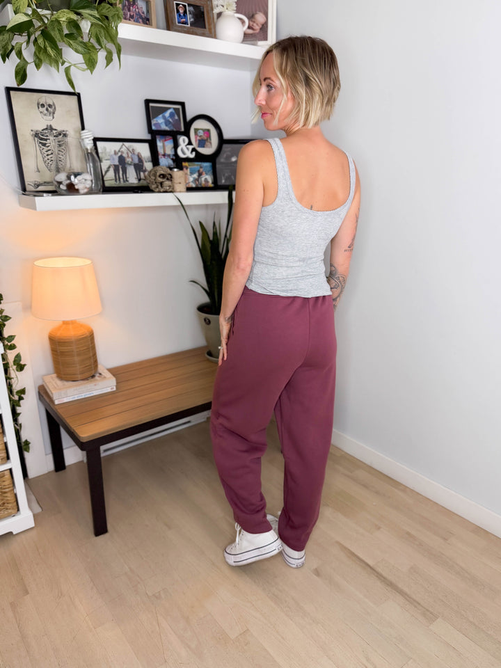 MONO B Homestead Fleece Barrel Sweatpants- ROSEWOOD