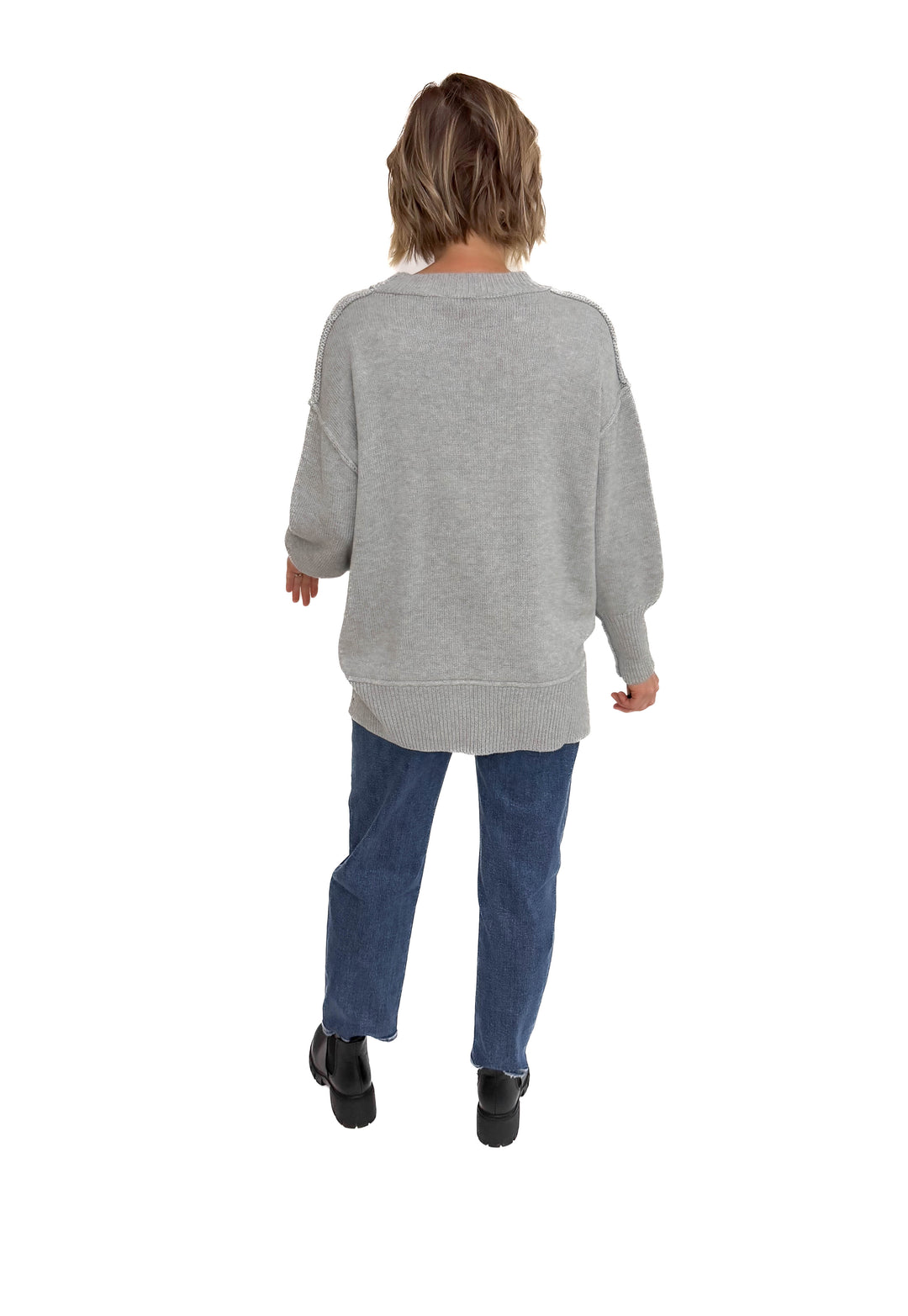 Katie Classic Crewneck Knit Sweater-- HEATHER GREY