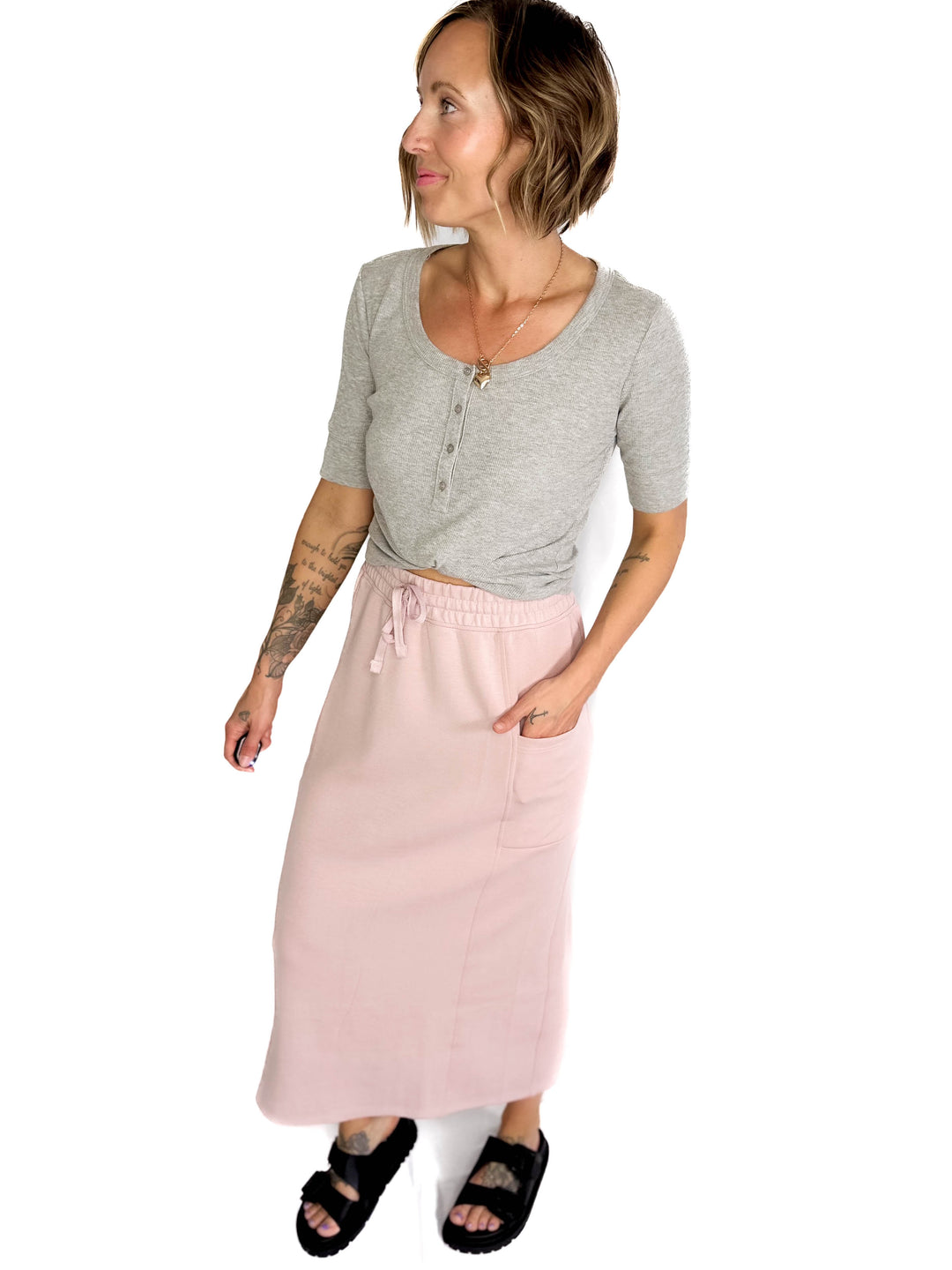 Breanne Scuba Midi Skirt- MAUVE-FINAL SALE