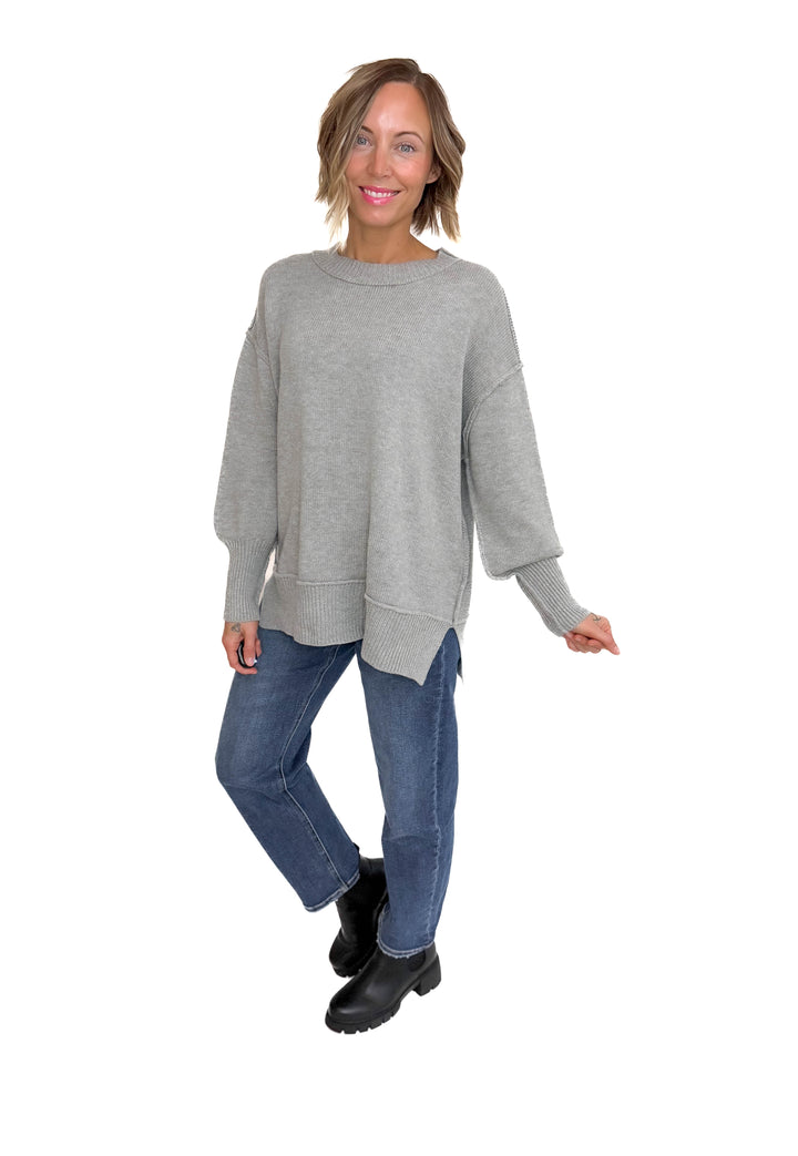 Katie Classic Crewneck Knit Sweater-- HEATHER GREY