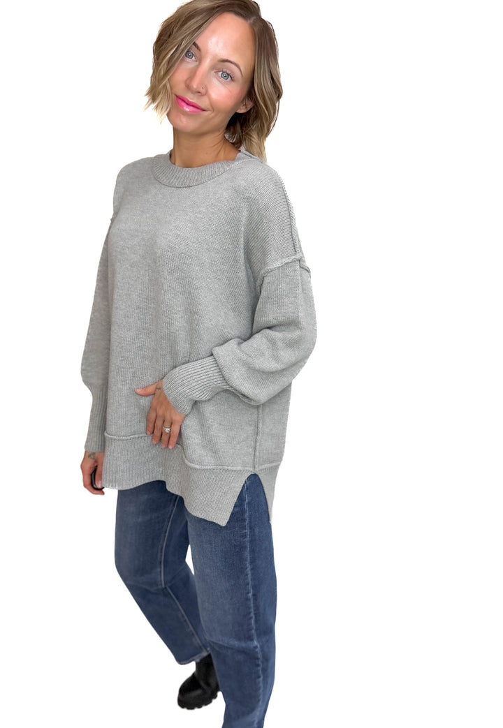 Katie Classic Crewneck Knit Sweater-- HEATHER GREY